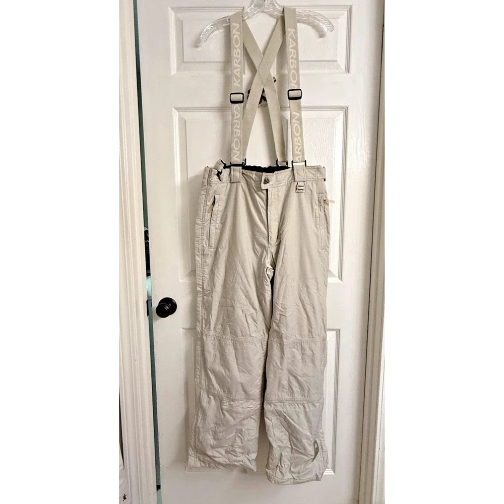 KARBON Ski Pants Mens Large Gray Insulated Snowboard Suspenders Pockets